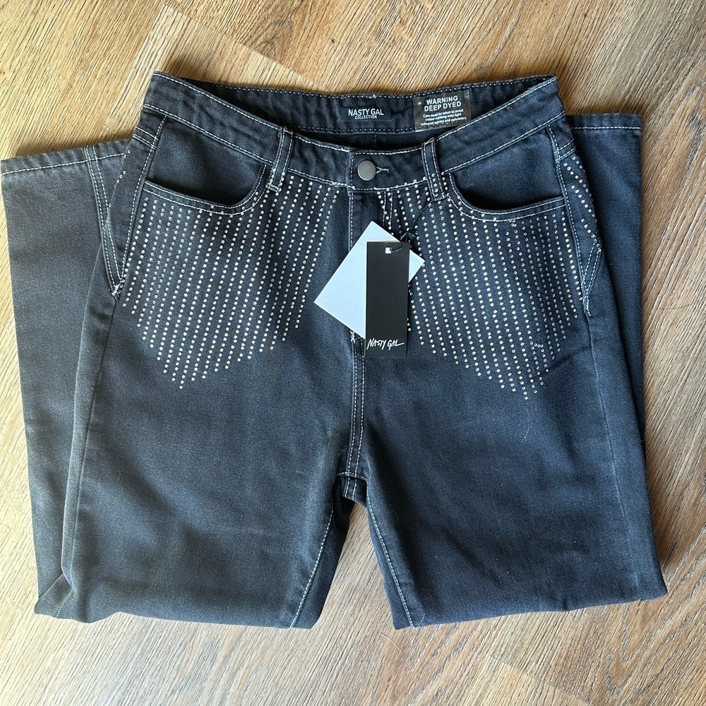 Nasty Gal rhinestone dark wash mom jeans, size 4 - Picture 1 of 10